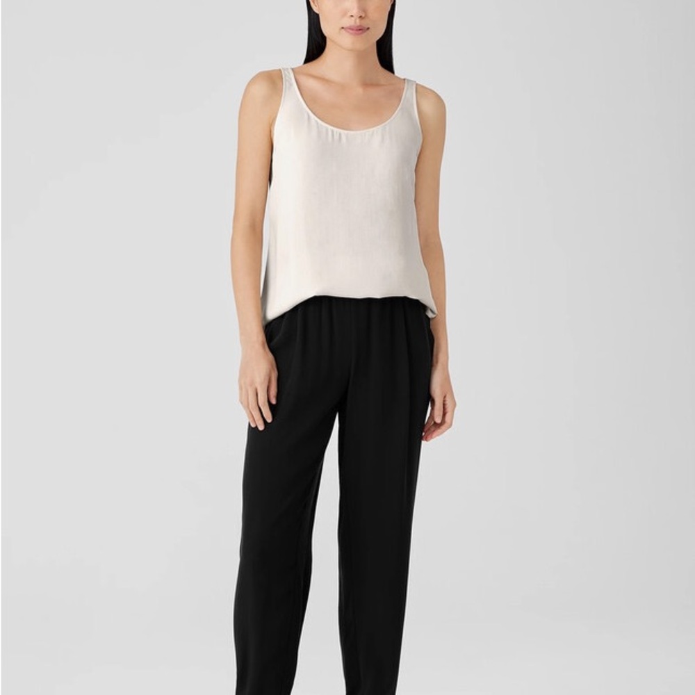 Eileen Fisher Black Silk Georgette Crepe Jogger Type Pant